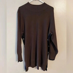 Chicos Womens‎ Knit Sweater Cashmere Blend Longline Brown XL Heavyweight Office